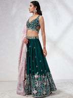 House of Panchhi Teal - Georgette Sequins, Mirror And Thread Embroidery Lehenga Choli | Grocsy