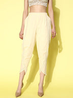 Ahalyaa Beige Floral Lace Insert Dhoti Pants | Grocsy