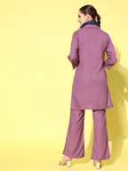 InWeave Women's Mauve Coord Set With Indigo Kalamkari Scarf | Grocsy