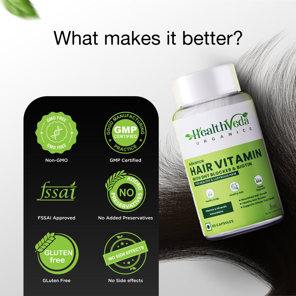 Health Veda Organics Advance Hair Vitamin with DHT Blocker & Biotin Capsules | Grocsy