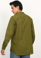 Fabmade Olive Stripe Linen Kurta | Grocsy