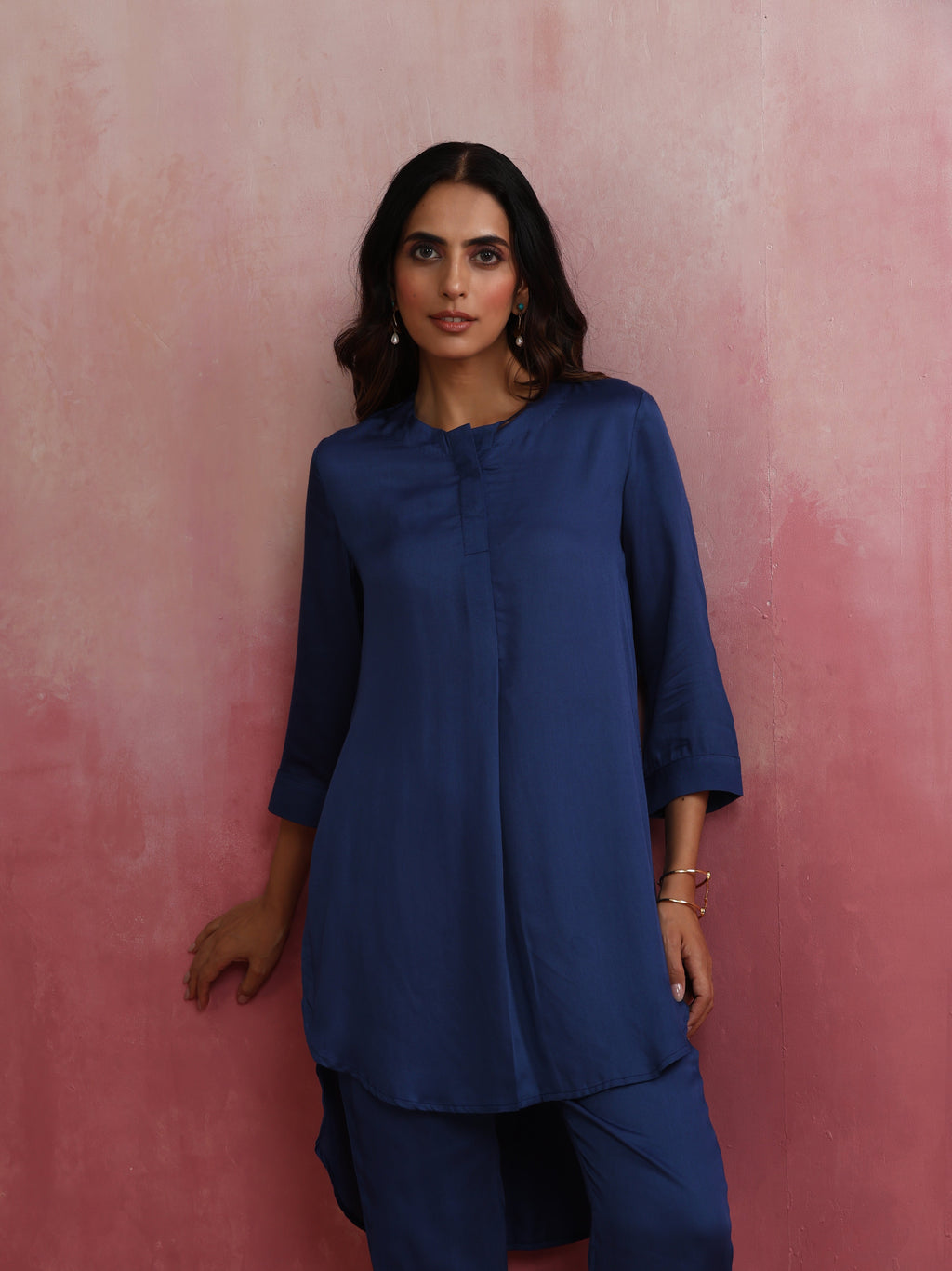 trueBrowns Blue Modal High Low Kurta Co-ord Set | Grocsy