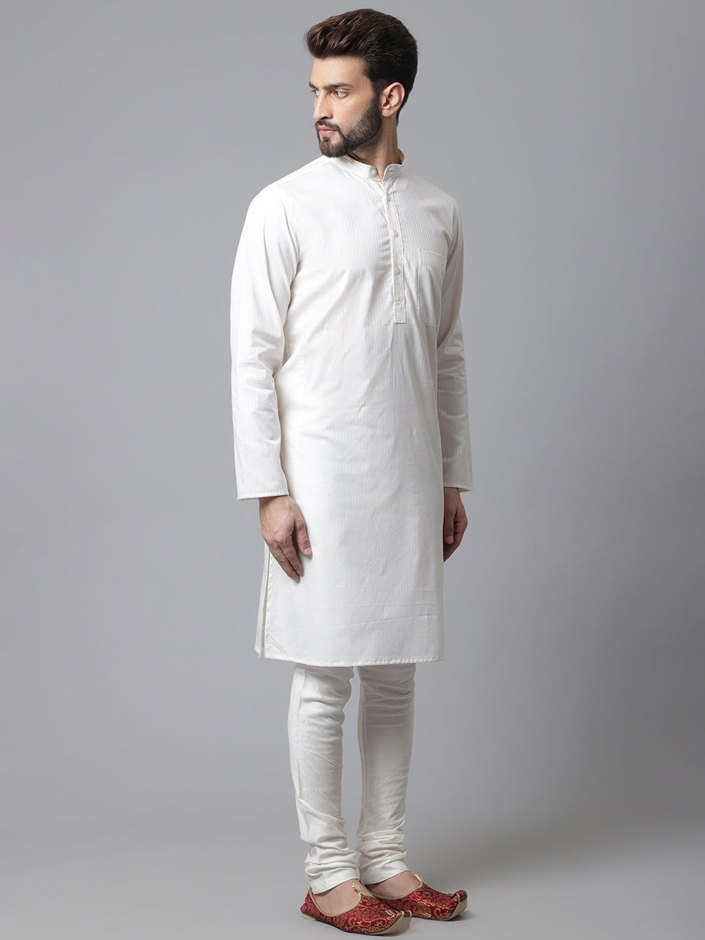 Even Apparels White Pure Cotton Kurta With Band Collar | Grocsy