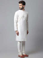 Even Apparels White Pure Cotton Kurta With Band Collar | Grocsy