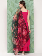 InWeave Women's Fuchsia Strappy Set W Dark Green Camelia Or Dupatta | Grocsy