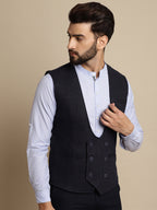 Even Apparels Men's Blue Woolen Double Breast Waistcoat | Grocsy