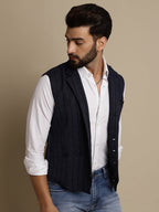 Even Apparels Men's Blue Waistcoat with Notched Lapel | Grocsy
