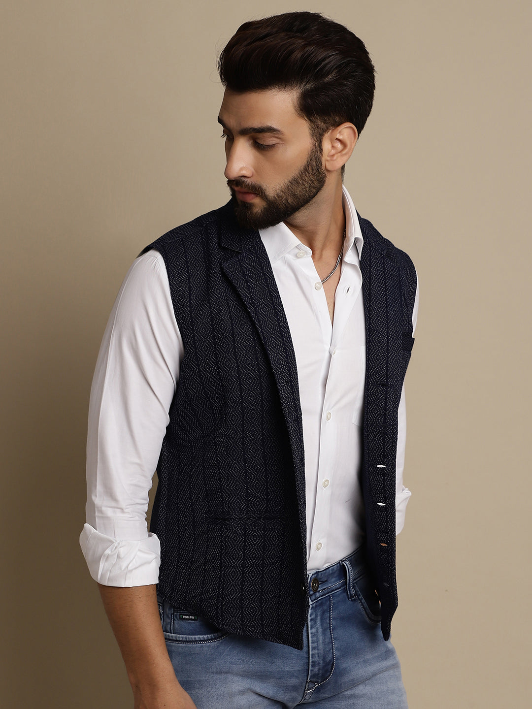 Even Apparels Men's Blue Waistcoat with Notched Lapel | Grocsy