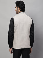Even Apparels Men's Beige Nehru Jacket With Welt Pockets | Grocsy