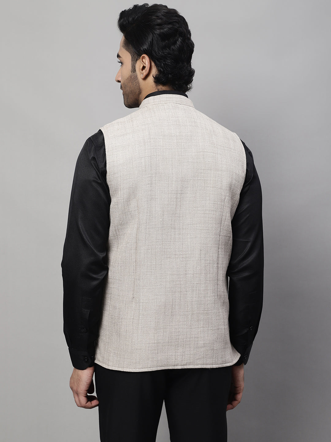Even Apparels Men's Beige Nehru Jacket With Welt Pockets | Grocsy