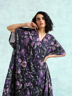 trueBrowns Black Printed Velvet Kaftan Kurta | Grocsy