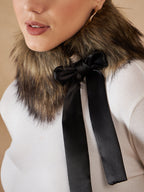 InWeave Women's Beige Print Fur Neckpiece | Grocsy
