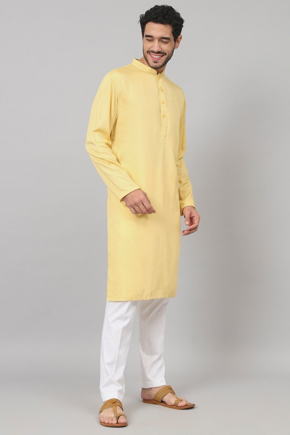 Giza Cotton Yellow Plain Kurta by Hilo Design | Grocsy