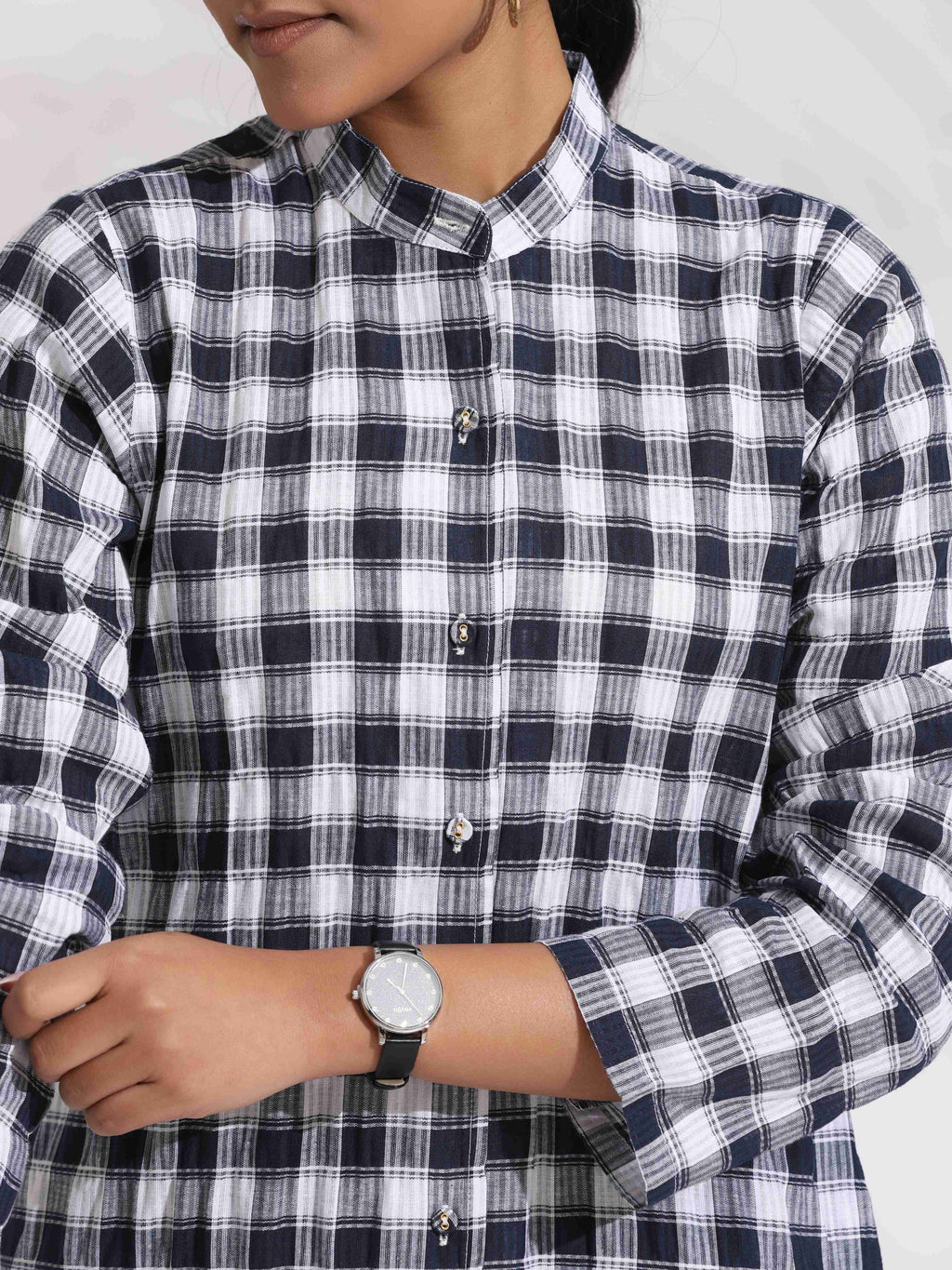 trueBrowns Blue Cotton Check Kurta Co-ord Set | Grocsy
