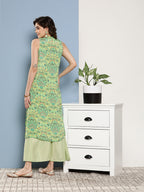 InWeave Women's Green Pastel Print Halter Kurta Set | Grocsy