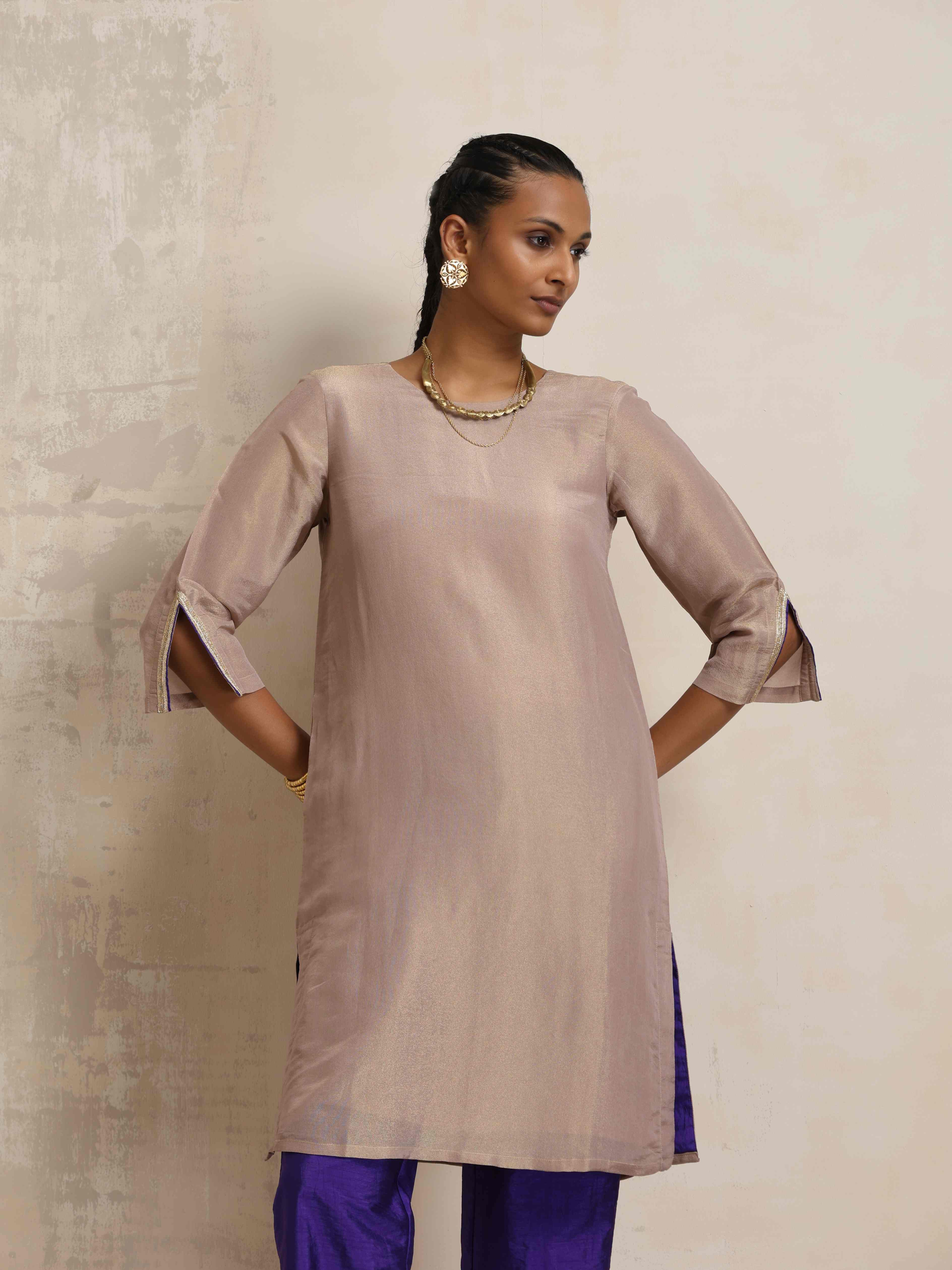trueBrowns Lilac Tissue Kurta Co-ord Set | Grocsy