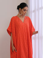 trueBrowns Orange Dobby Panel Kaftan Dress | Grocsy