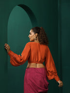 trueBrowns Rust Silk Gathered Sleeve Blouse | Grocsy