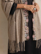 trueBrowns Beige Embroidered Woollen Stole | Grocsy