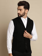 Even Apparels Men's Black Wool Waistcoat with Notched Lapel | Grocsy