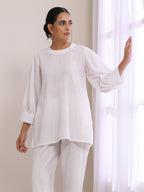 trueBrowns White Dobby Baggy Sleeve Co-Ord Set | Grocsy