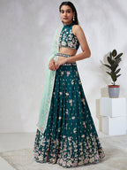 House of Panchhi Green Pure Georgette Sequins And Thread Embroidery Lehenga Choli & Dupatta | Grocsy