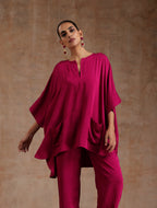 trueBrowns Pink Modal Satin Boxy Fit High-Low Co-Ord Set | Grocsy