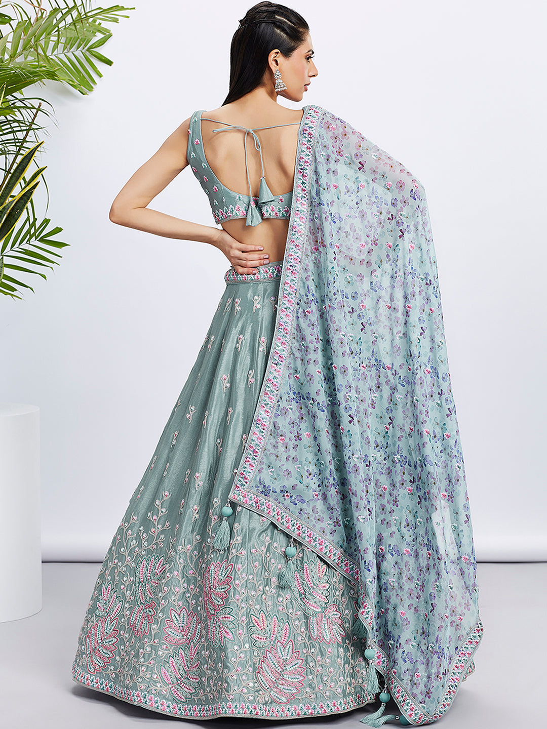 House of Panchhi Pink Georgette Sequins And Thread Embroidery Lehenga Choli & Dupatta | Grocsy