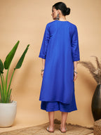 InWeave Women's Ink Blue Flared Kurta Palazzo Set | Grocsy