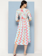 Ahalyaa Floral Printed Midi Empire Ethnic Dress | Grocsy