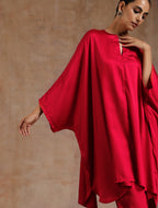 trueBrowns Red Modal Satin Oversized Round Co-Ord Set | Grocsy