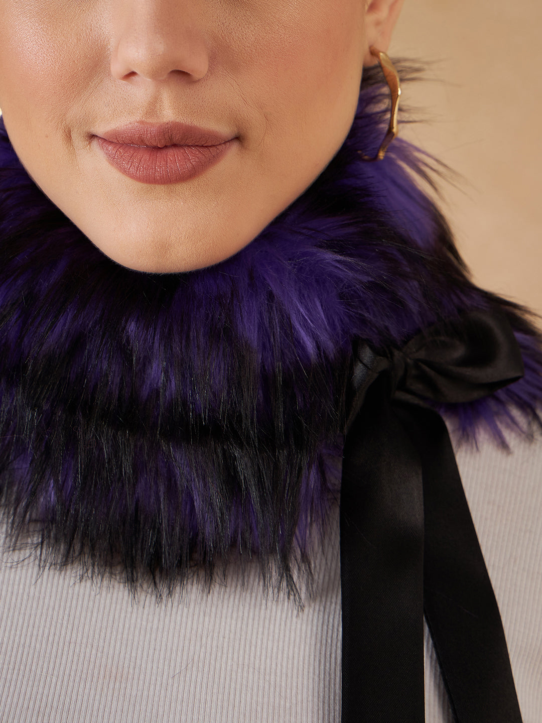InWeave Women's Purple Black Fur Neckpiece | Grocsy