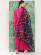 InWeave Women's Magenta Tie Up Kurta Set W Navy Pink Or Dupatta | Grocsy