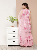 InWeave Women's Pink Printed Chintz Tiered Sharara Set With Dupatta | Grocsy