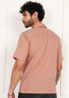 Fabmade Men’S Peach Linen Short-Sleeve Shirt | Grocsy