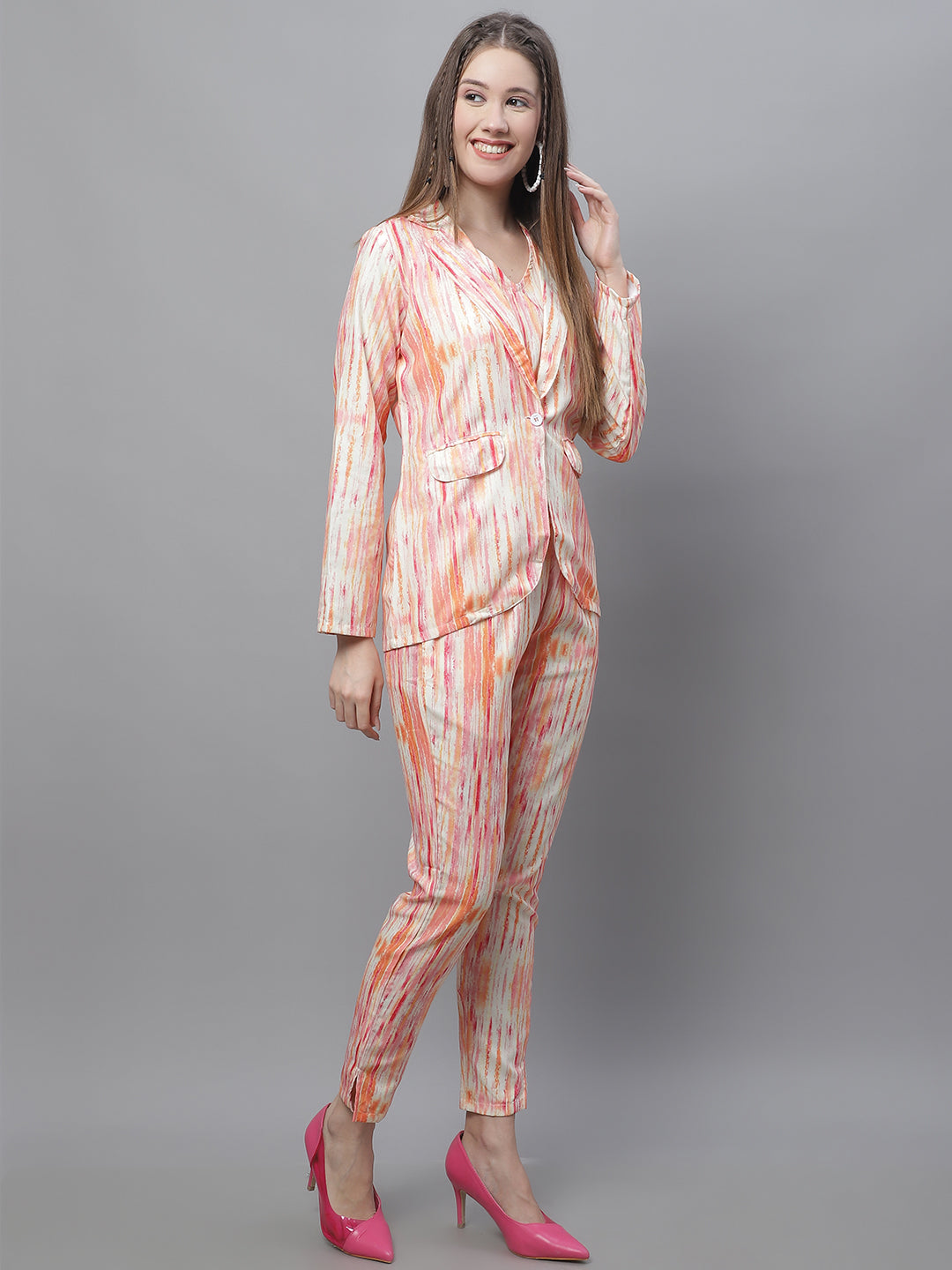 Jainish Women's WoDigital Printed Crop Top and Jacket Set - Orange | Grocsy
