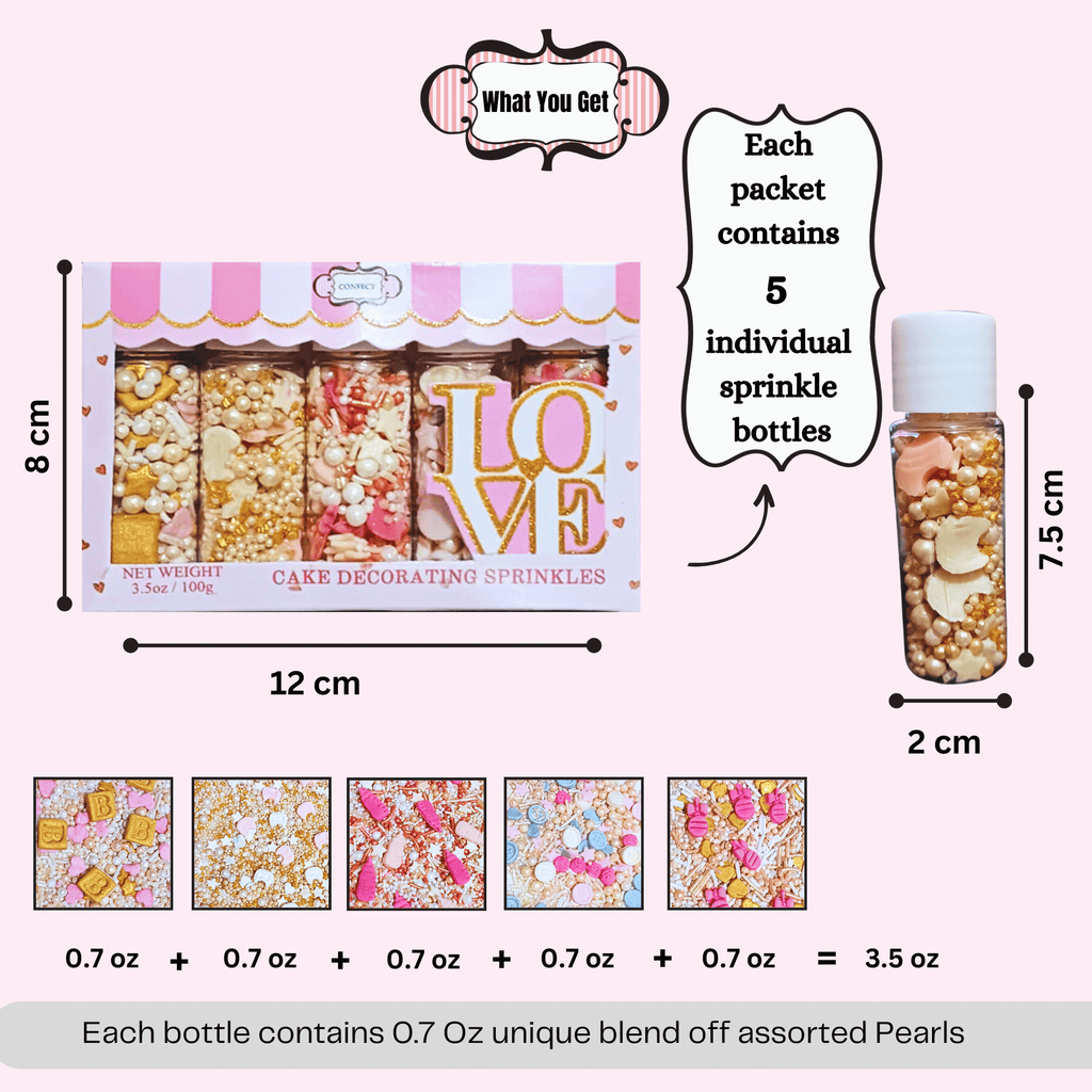 Confect Girls Baby Shower Sprinkles | Mix Heart, Teddy, Baby Feed Bottle & Baby Feet Sprinkles | Grocsy