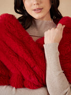 InWeave Women's Cherry Red Long Faux Fur Cape | Grocsy