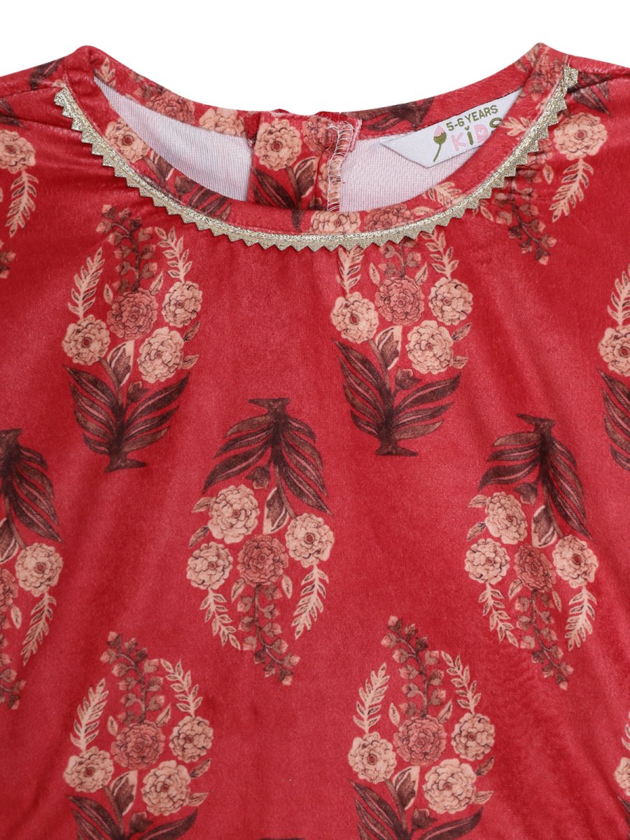 Ahalyaa Girls Floral Printed Velvet Ready to Wear Kids Lehenga Choli | Grocsy