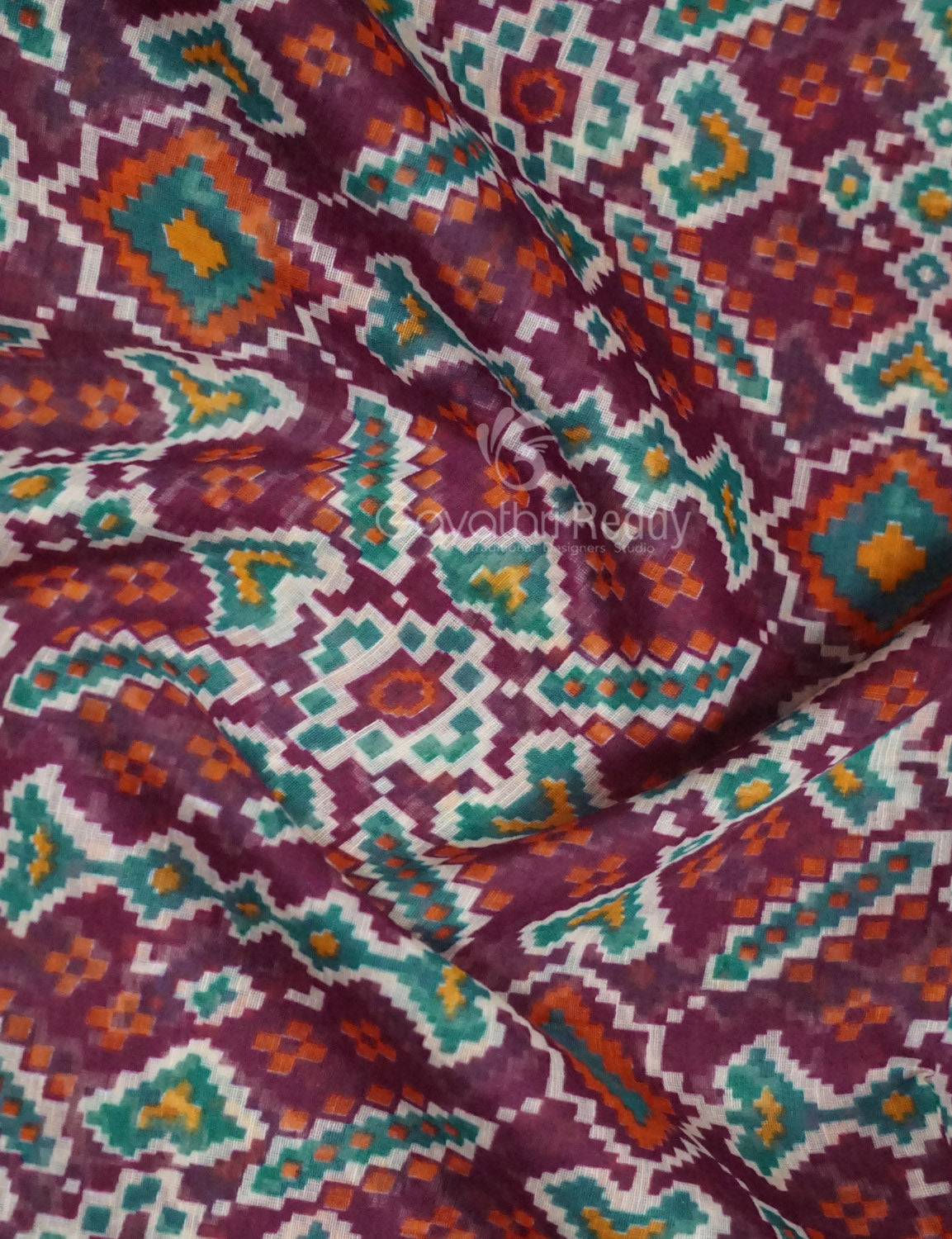 Shades of Dark Jamuni Colour Patola Print Semi Chanderi Saree By Gayathri Reddy Designer Studio | Grocsy