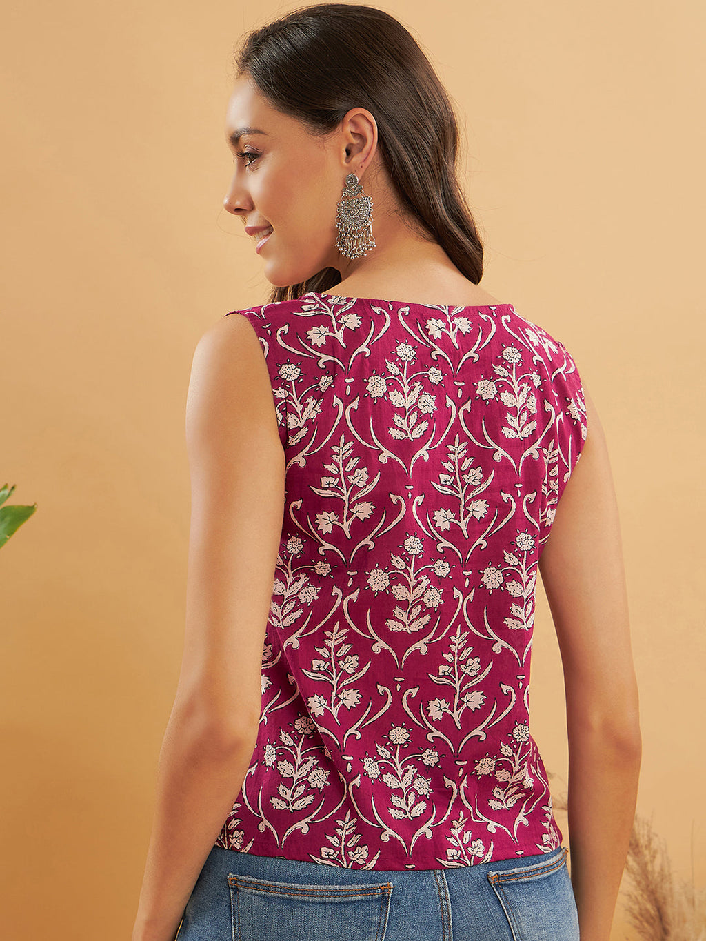 InWeave Wine Cream Floral Print W/U Top | Grocsy