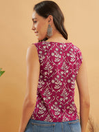 InWeave Wine Cream Floral Print W/U Top | Grocsy