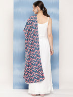 InWeave Women's White Strappy Set With Navy Pink Lotus Cr Dupatta | Grocsy