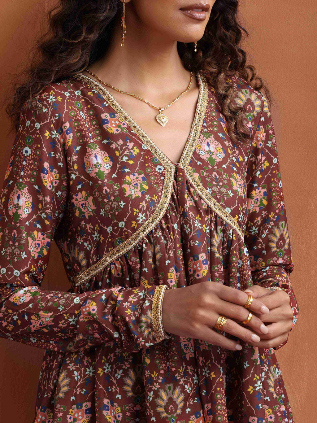 trueBrowns Brown Print Sharara Set | Grocsy