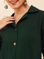 InWeave Women's Forest Green Collared Front Button Blazer Kurta Pant Set | Grocsy