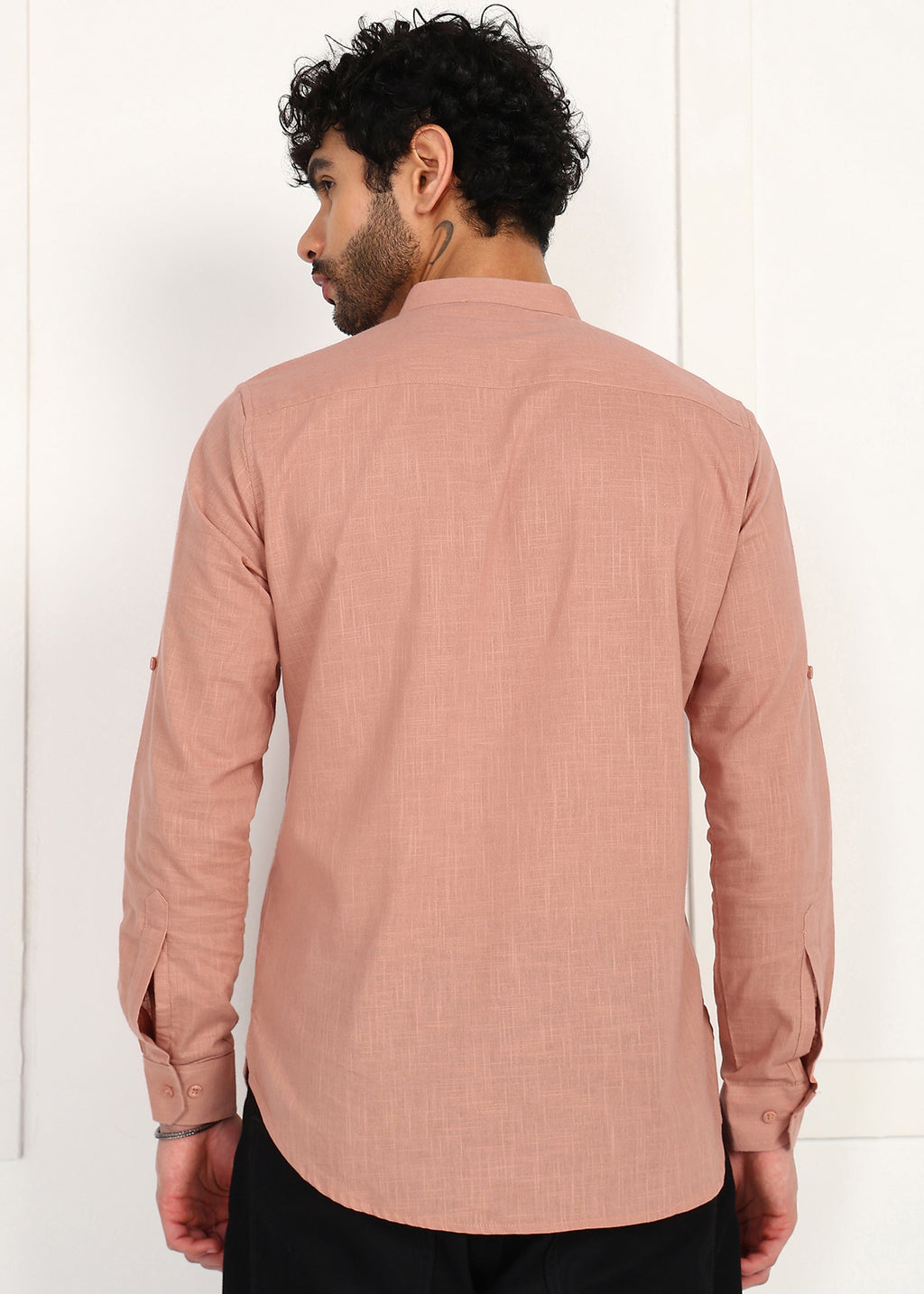 Fabmade Men’S Peach Linen Short Kurta | Grocsy