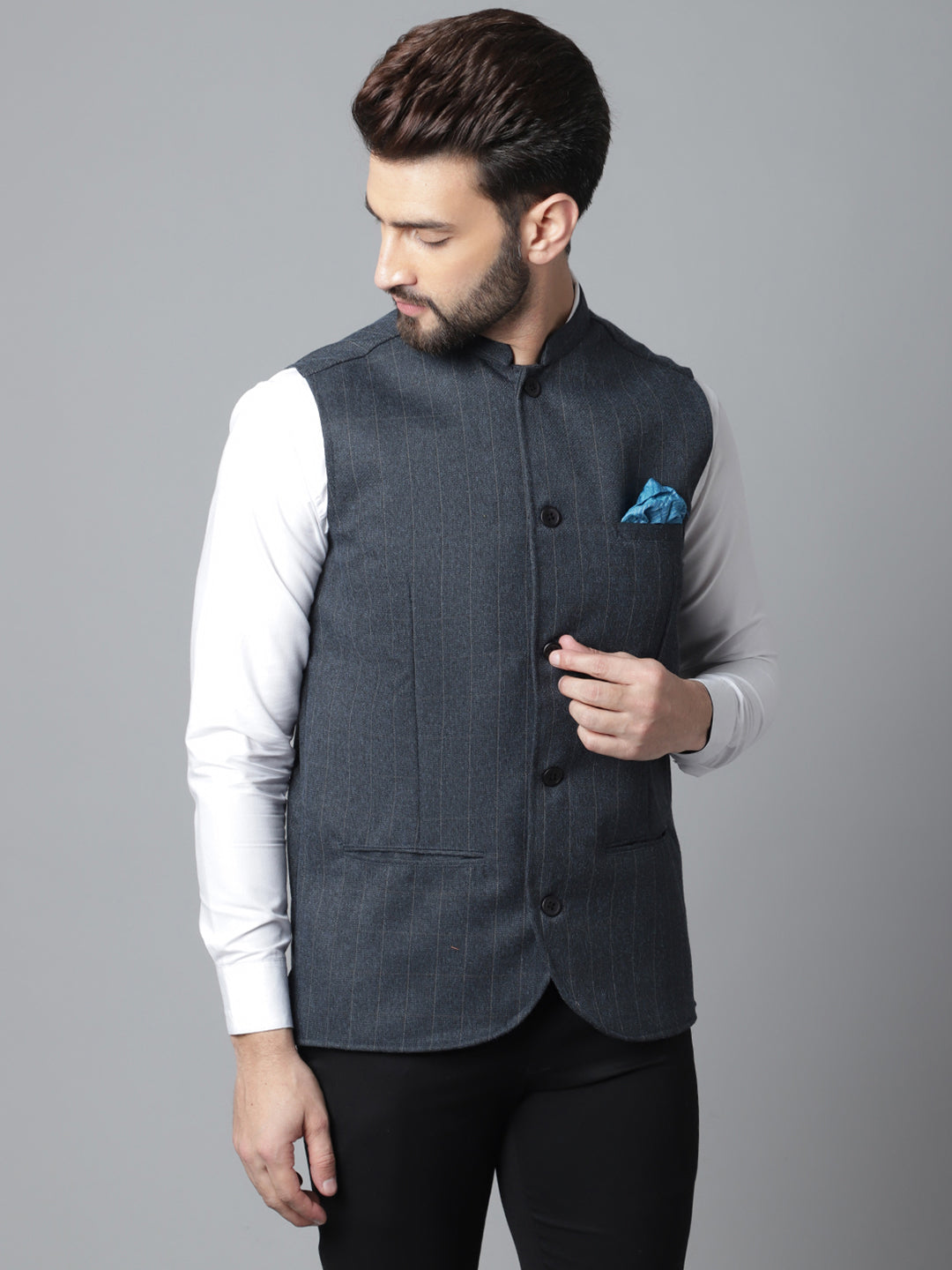 Even Apparels Men's Beige Nehru Jacket With Welt Pockets | Grocsy