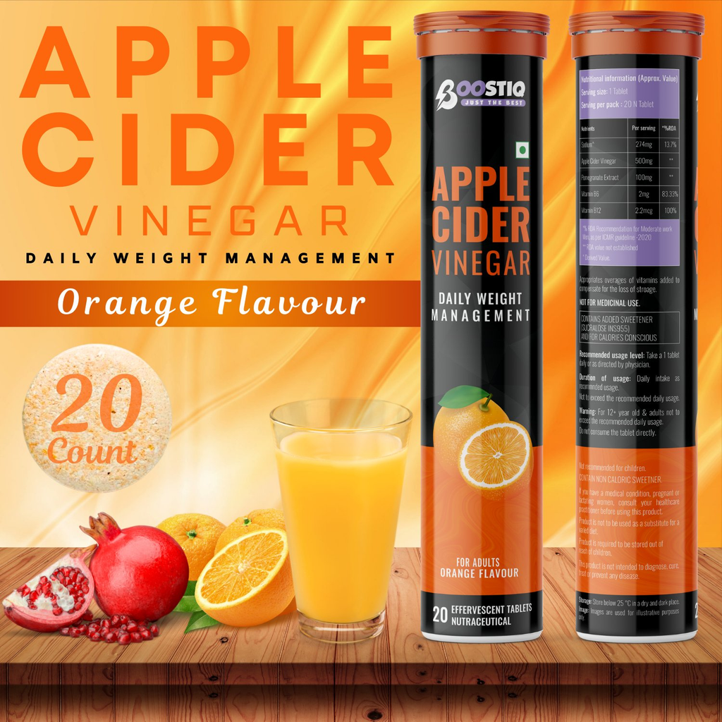 BOOSTIQ Apple Cider Vinegar Effervescent Tablets - Orange Flavour | Grocsy