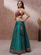 House of Panchhi Printed Embroidery Teal Georgette Sequin Lehenga Choli | Grocsy