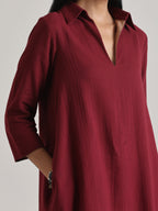 trueBrowns Maroon Short Collared Dress | Grocsy